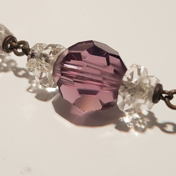 Art Deco Necklace, Purple & Clear Faceted Beads 16" - Picture 3 of 6